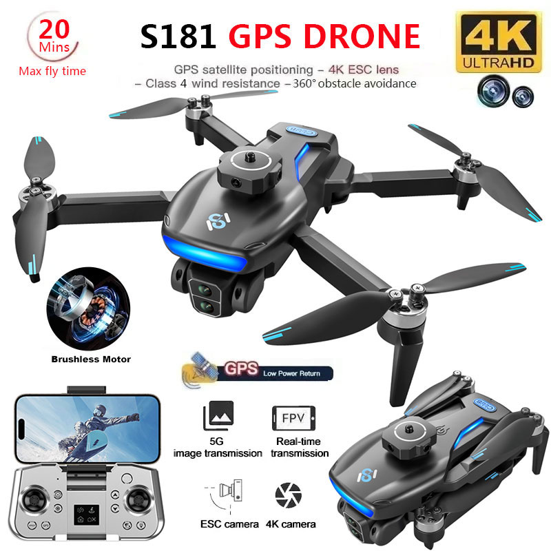 Fpv Brushless Rc Drone 4K - S181 GPS Drone 4K Professional HD